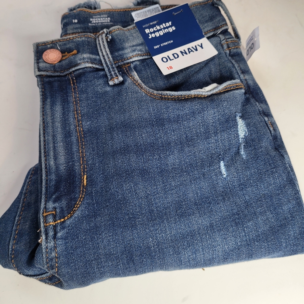 Old Navy Girl's Distressed Blue Hi Rise Jeggings - 18